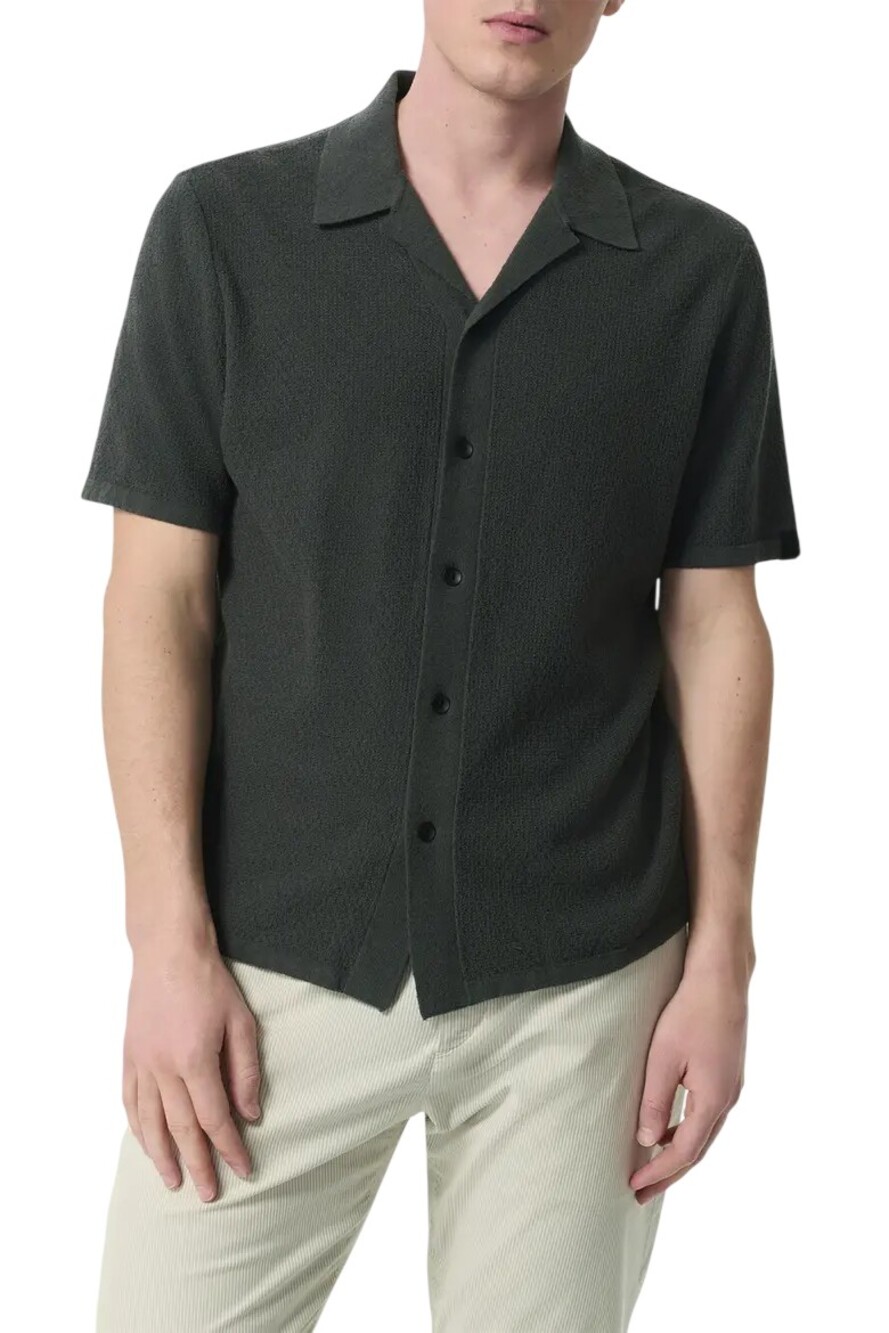 $248 Rag & Bone Shirt Mens XL Dark Grey ZigZag Avery Toweling Camp Slim Fit